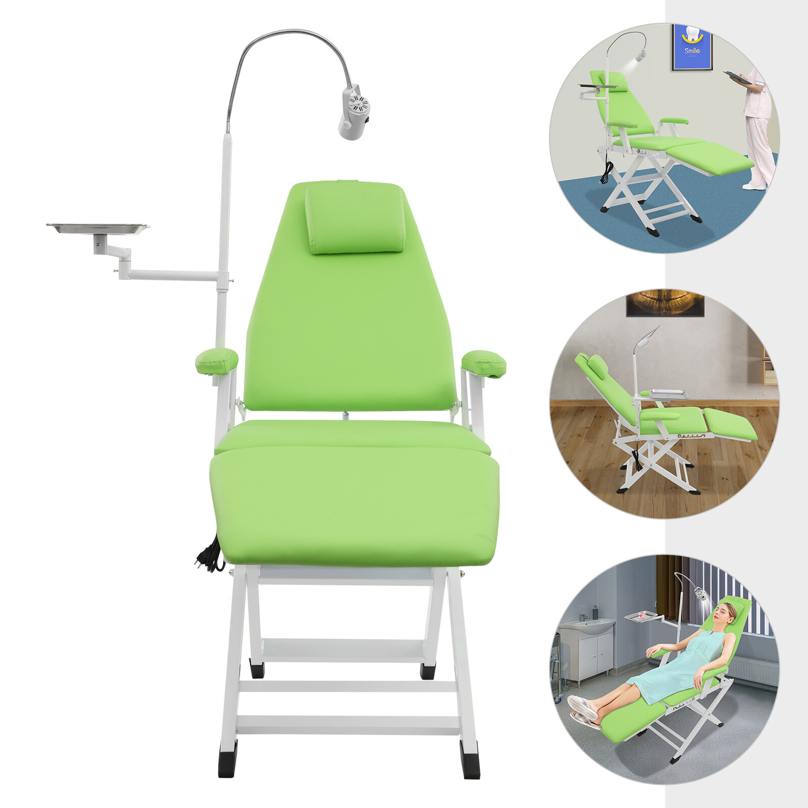 Portable Dental Chair Folding Mobile Chair Exam Chair Tilt with LED Light & Tray