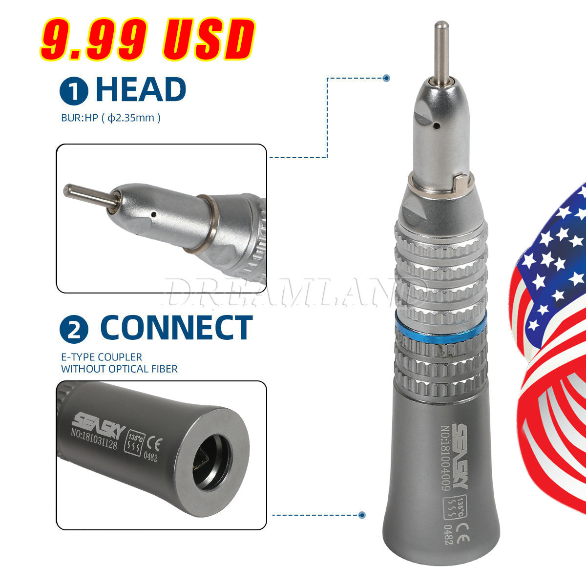 NSK Style Dental Slow Low Speed Handpiece Straight Nose Cone Seasky USA Hot SALE