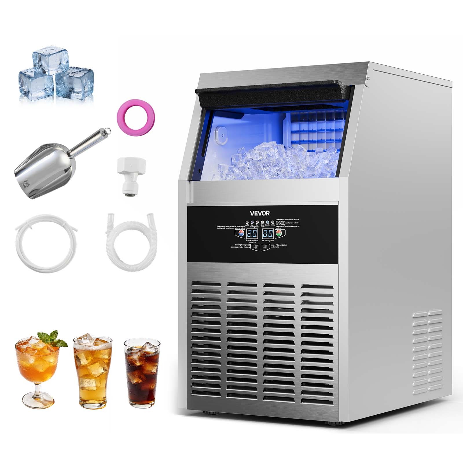 VEVOR Commercial Ice Maker 160 lbs/24h Ice Machine 30 lbs Storage Bar Restaurant