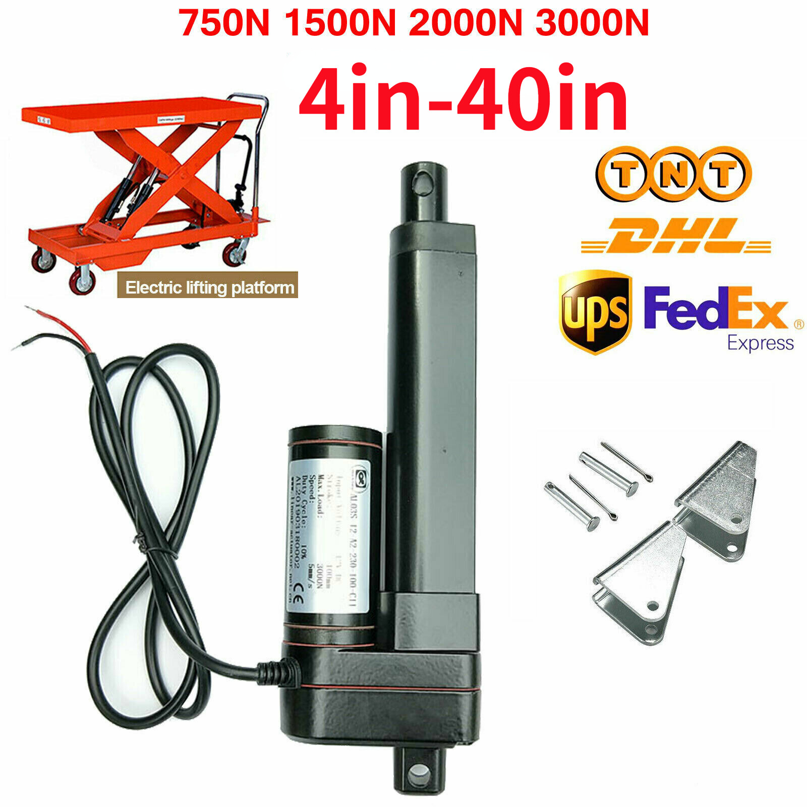 DC 12V 24V Electric Linear Actuator Cylinder Lift 1500N 3000N Stroke 2″~40″ Fast