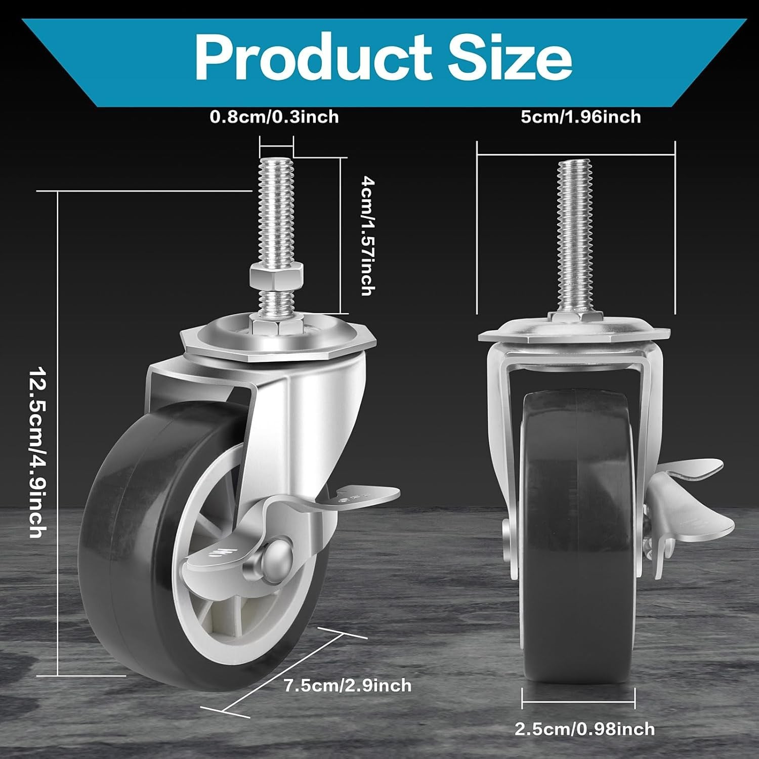 3 Inch Caster Wheels Threaded Stem Casters Set of 4 Heavy Duty Swivel Wheel NEW*