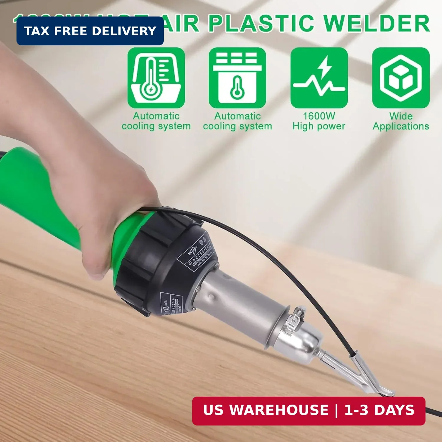 1600W Plastic Welder Kit, 100V Hot Air Welding Gun with Adjustable Temperature