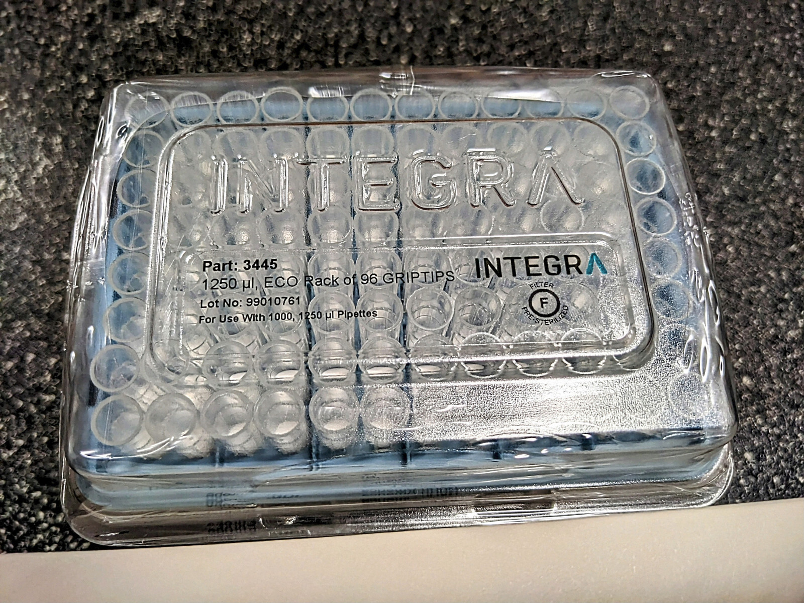 4 Cases Integra 1250ul GripTip 3445 Pre-Sterilized 10 ECO Racks of 96tips