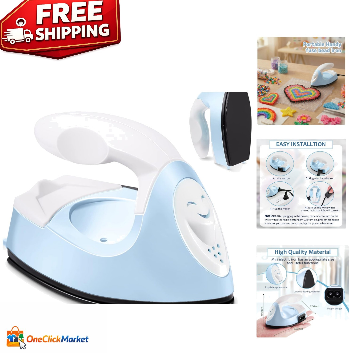 Light Blue Mini Craft Iron with Charging Base: Perfect for DIY Heat Transfers