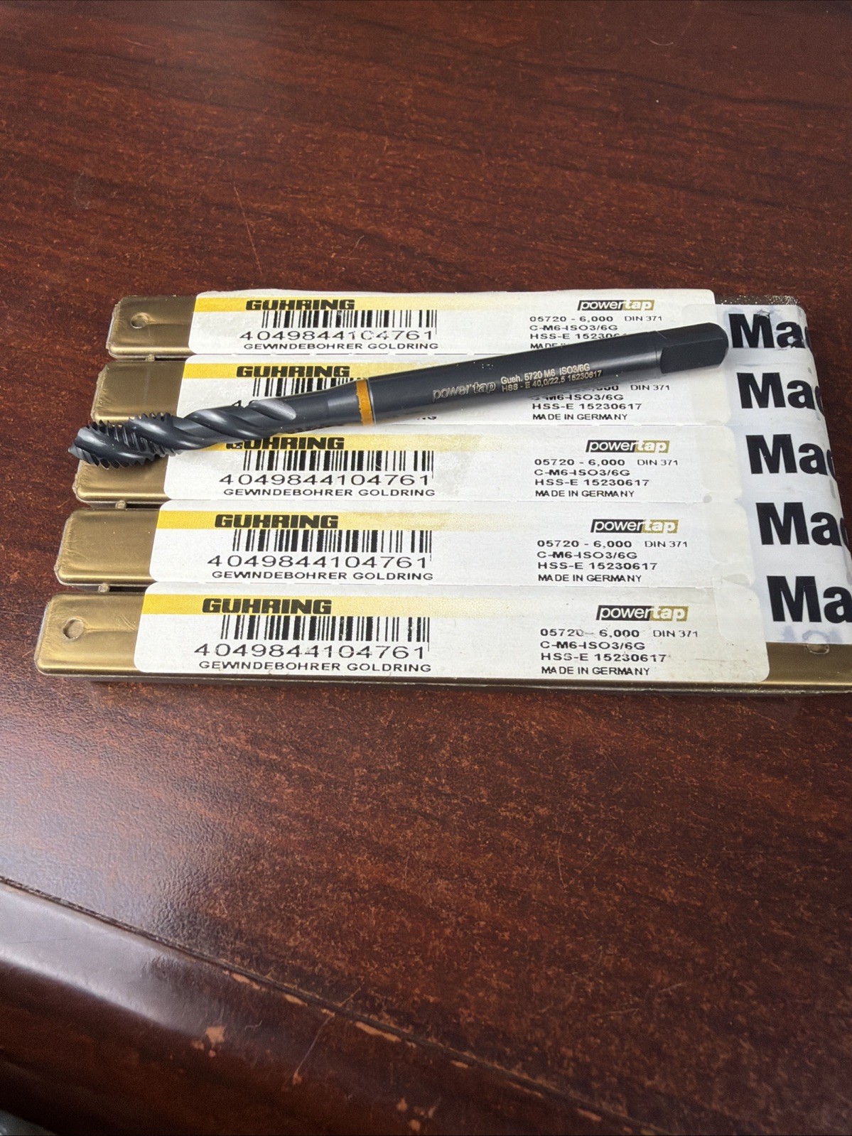 5x Guhring Powertap, M6 x 1.00 Spiral Point tap, 3 Flute HSS-E (Cobalt), ISO3