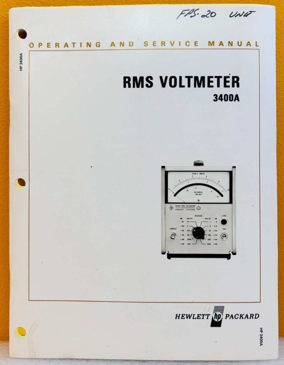 HP 03400-90008 Model 3400A RMS Voltmeter Operating & Service Manual.