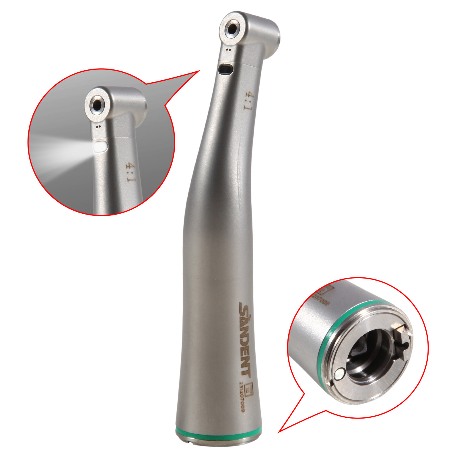 1-5x NSK Style Dental 4:1 Reduction Contra Angle LED Fiber Optic Handpiece Green