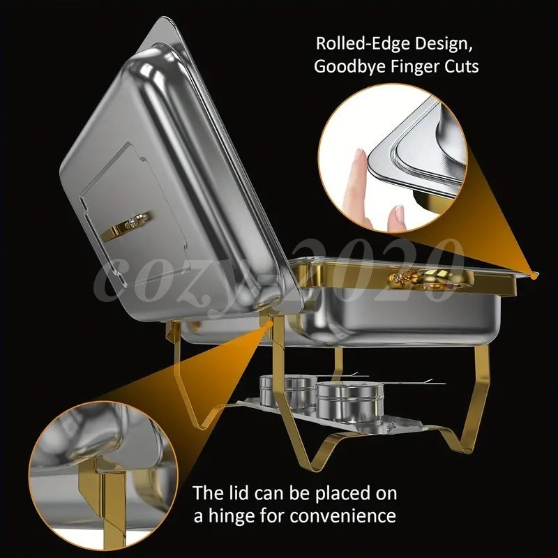 4 Pack Chafing Dish Buffet Set 9QT Stainless Steel Chafing Dishes Gold & Silver