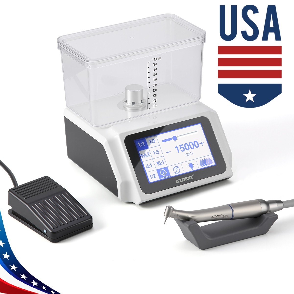 AZDENT Dental Brushless LED Electric Micro Motor w/Water/1:5 Increaing Handpiece