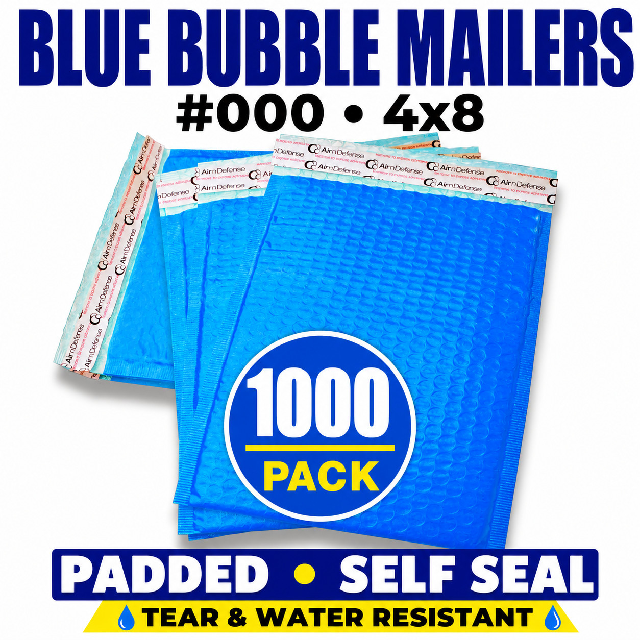 1000 Pack #000 Blue Bubble Mailers 4×8 Poly Padded Shipping Envelopes Self Seal