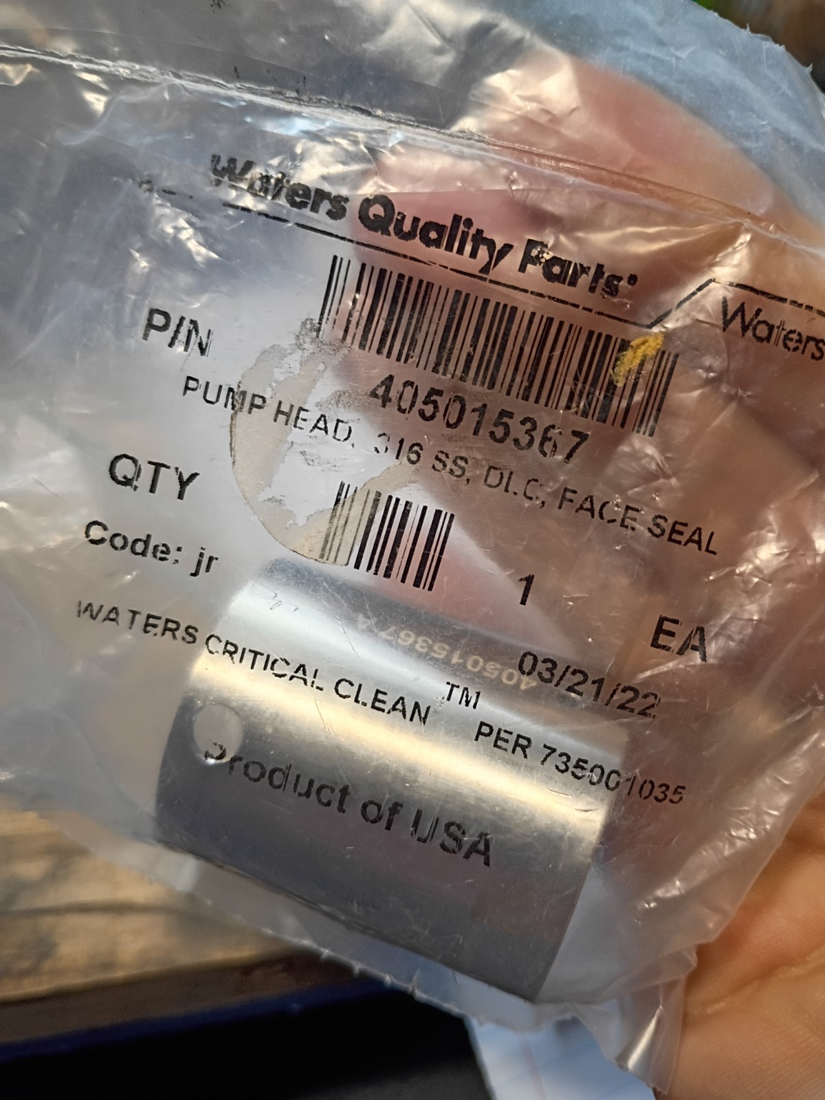 Waters 700009190 Pump Head 316 SS DLC Face Seal 405015367 NEW