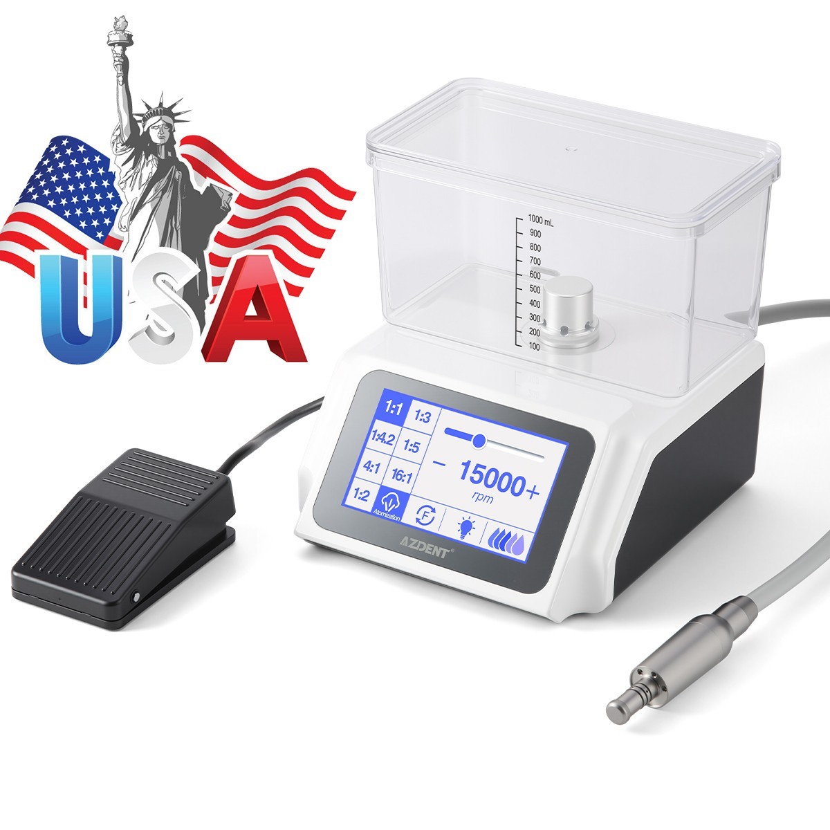 AZDENT Dental Brushless LED Electric Micro Motor w/Water/1:5 Increaing Handpiece