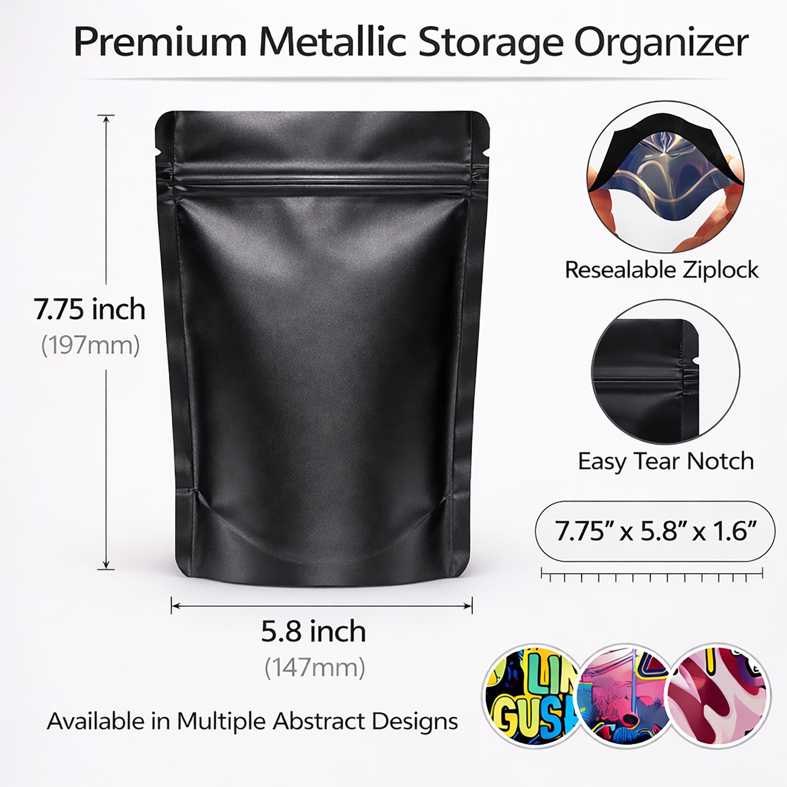 50 Pack 28g Mylar Bags Assorted Designs Smell Proof 1oz Resealable Zip Pouches