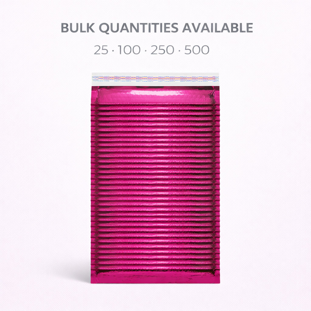 Glamour Hot Pink Metallic Bubble Mailers 6.5×10 Peel & Seal Shipping Envelopes