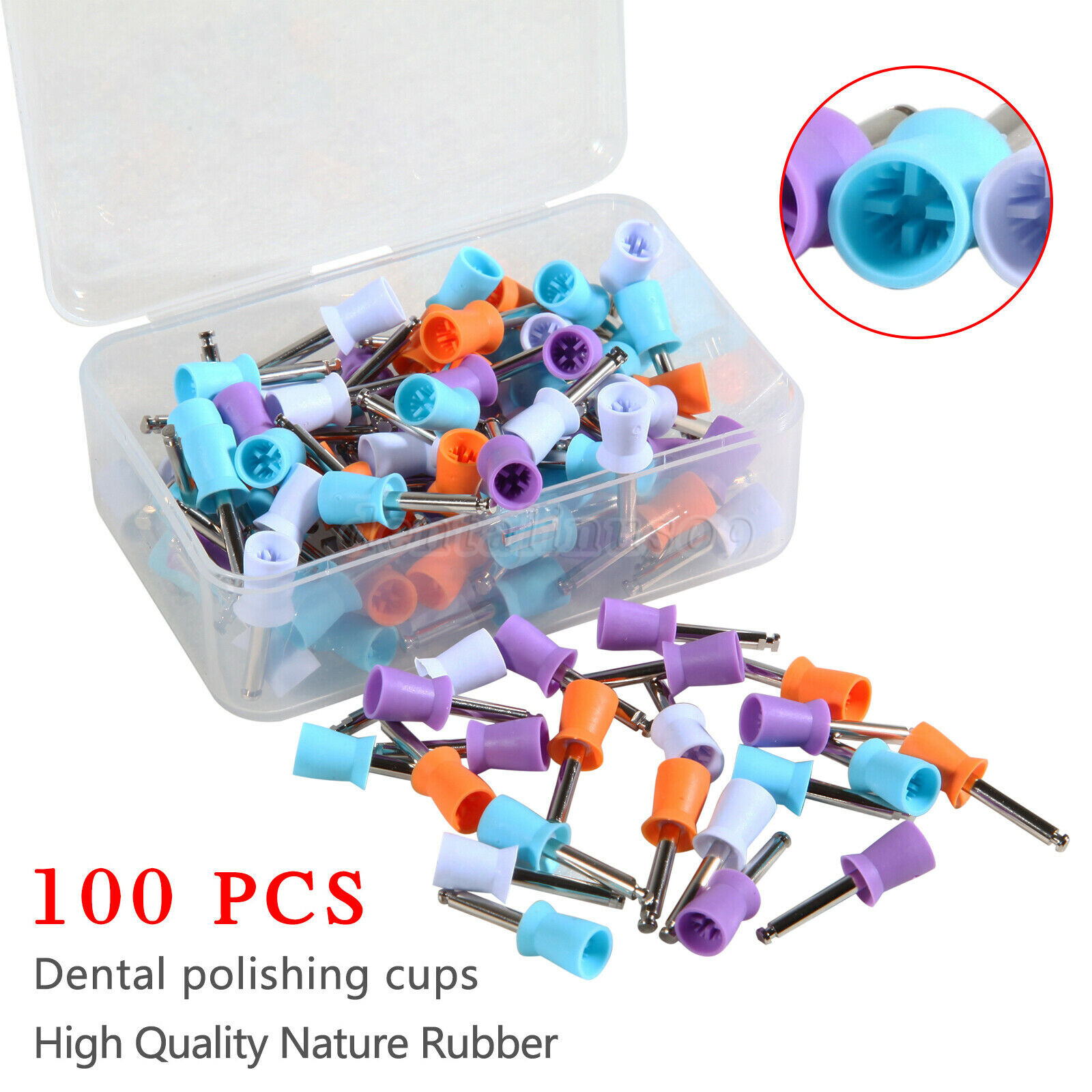 100PCS Mixed Colors Dental Prophy Tooth Polishing Cups Latch Type Rubber SA