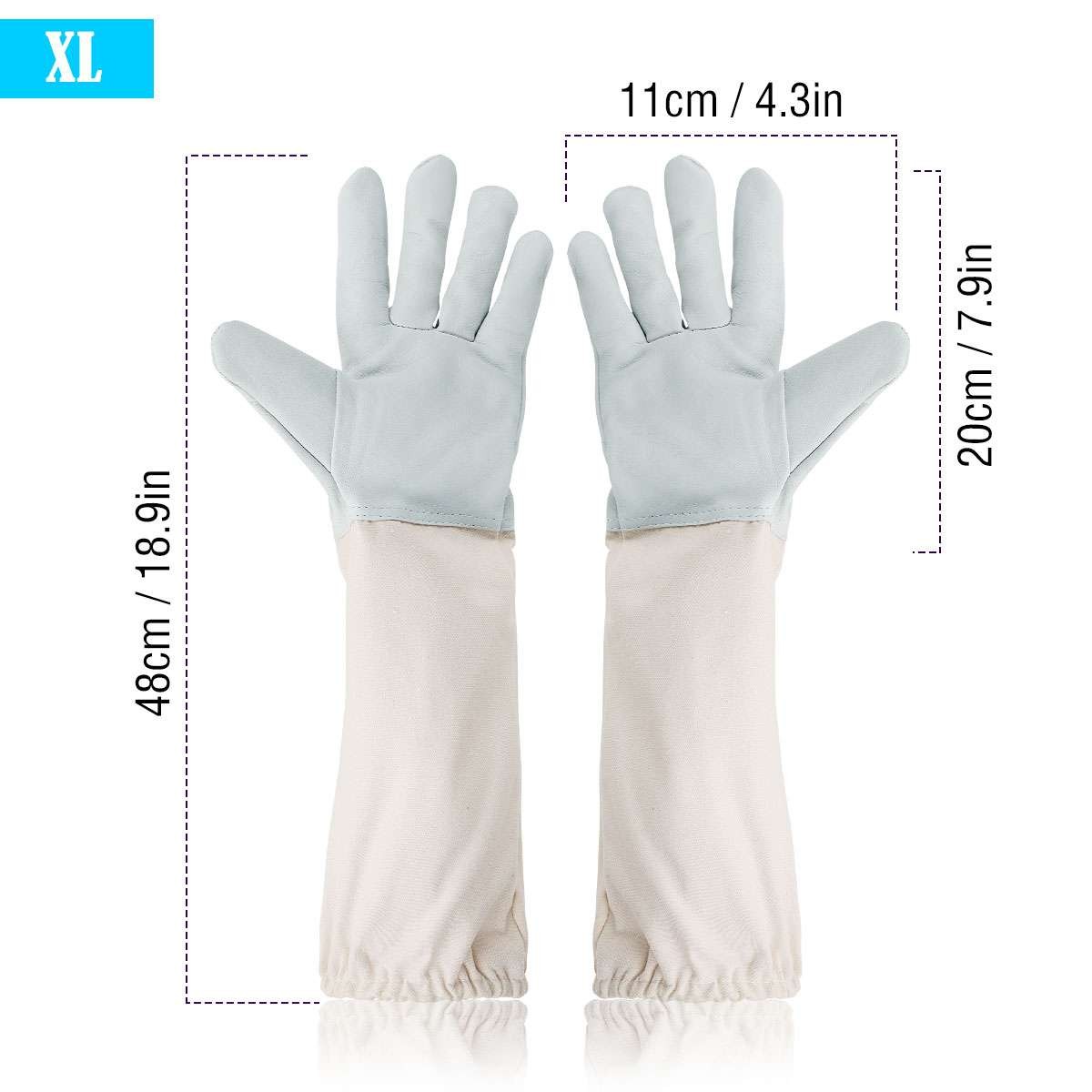 XL Beekeeping Gloves Goatskin Bee Keeping with Vented Beekeeper Long Sleeves USA