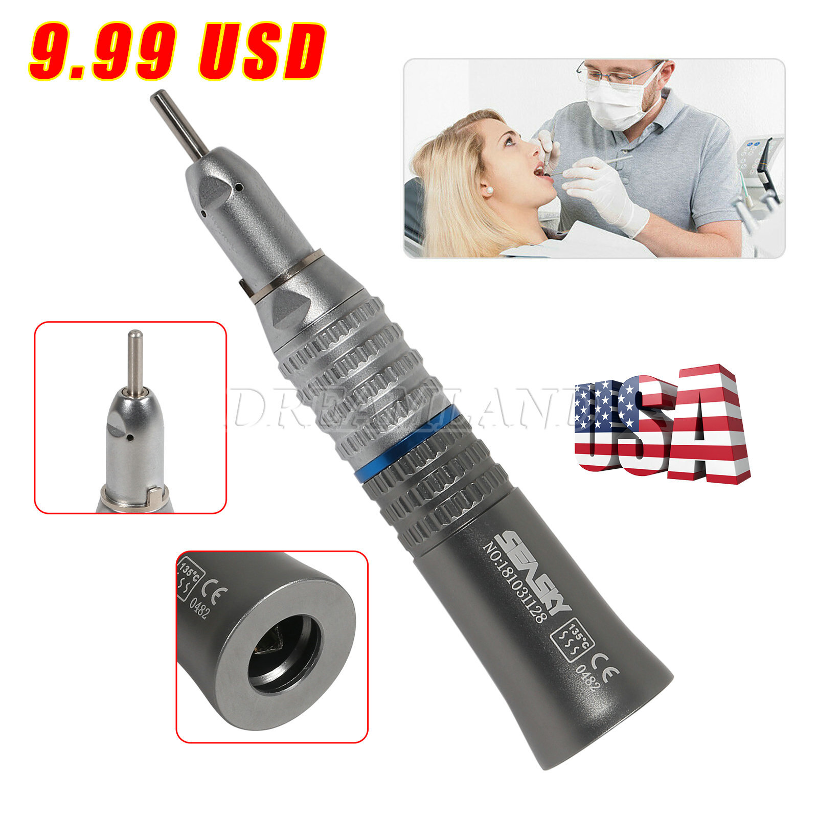 NSK Style Dental Slow Low Speed Handpiece Straight Nose Cone Seasky USA Hot SALE