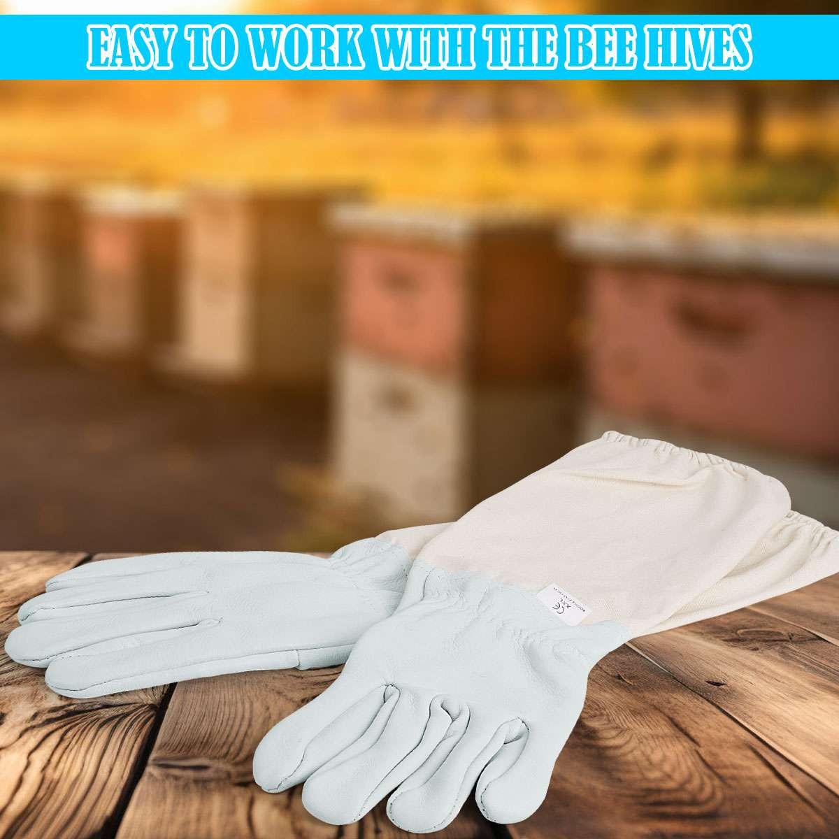 XL Beekeeping Gloves Goatskin Bee Keeping with Vented Beekeeper Long Sleeves USA