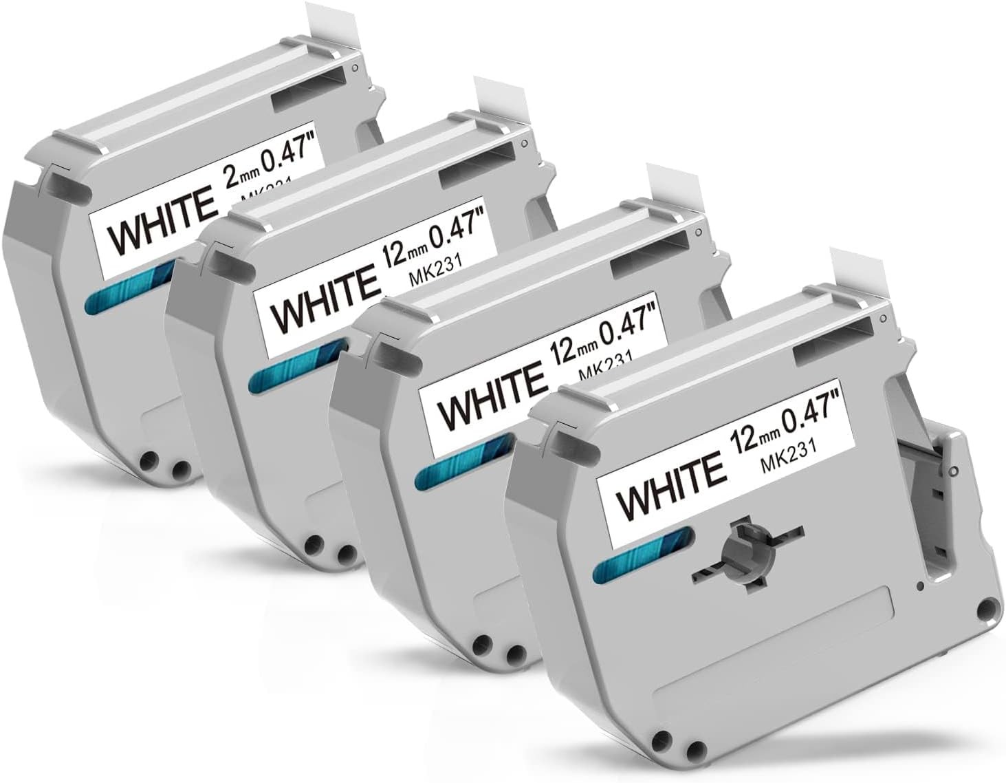 4PK Label Tape M-K231 MK231 M231 Black on White 12MM 1/2″ for Brother PT-65