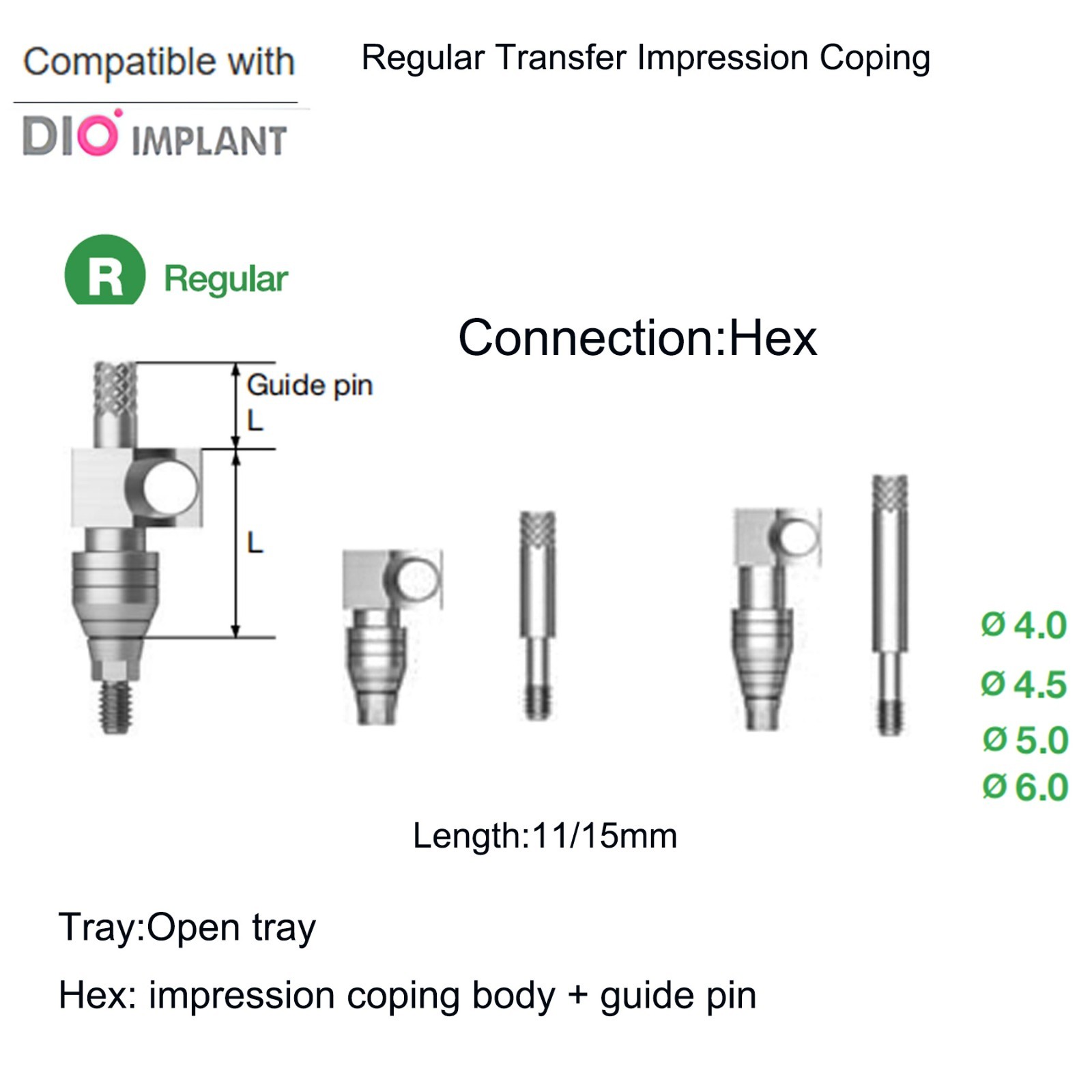 US DIO UFII Regular Impression Coping Transfer Straight Locator Healing Abutment