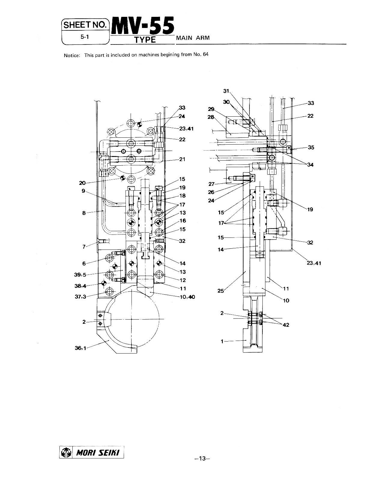 Mori Seiki MV-55, 45/40, 45/45 Vertical Maching Center Parts List Manual #136