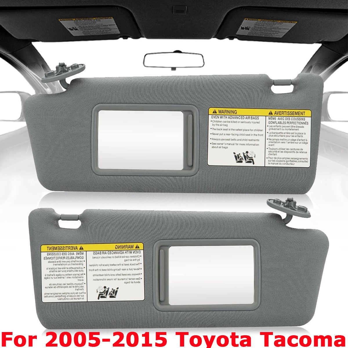 For 2005-2015 Toyota Tacoma Gray Sun Visor Left Driver Right Passenger Sunshade