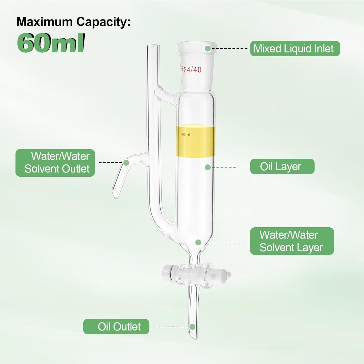 60ml 24/40 Oil Water Receiver Separator Essential oil distillation kit w/ Stand