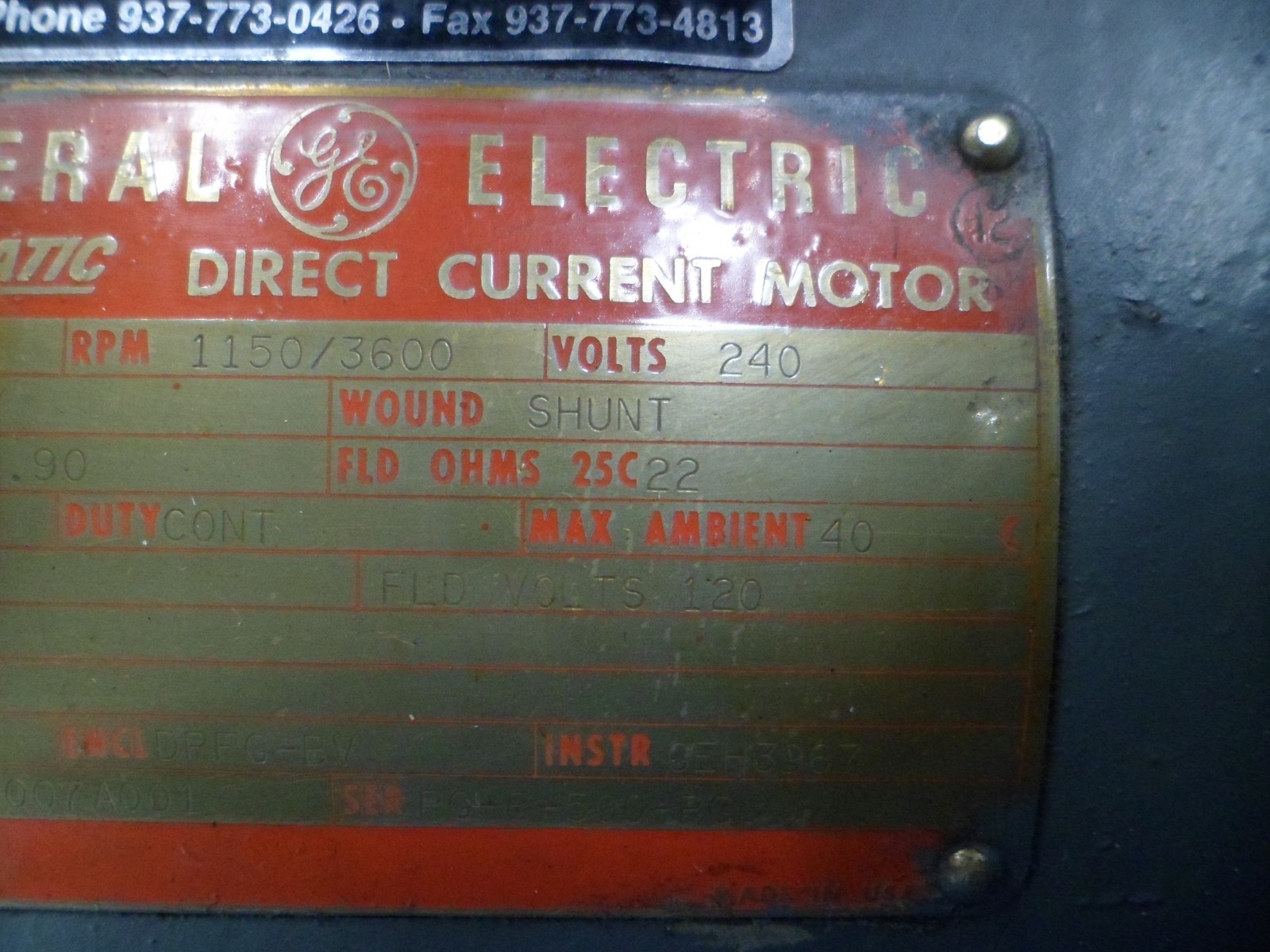 GENERAL ELECTRIC KINAMATIC CD258ATC DIRECT CURRENT MOTOR 240V 3PH 1150/3600 RPM.