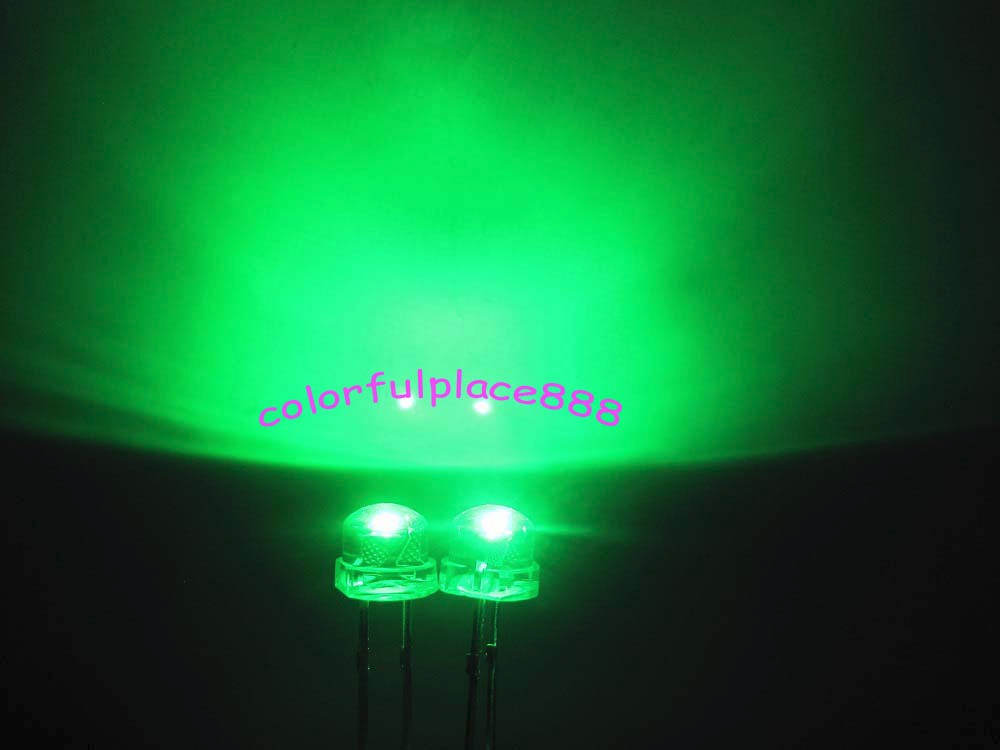 100pcs, 5mm Green Straw Hat LED 15000MCD Wide Angle Water Clear Leds Light New