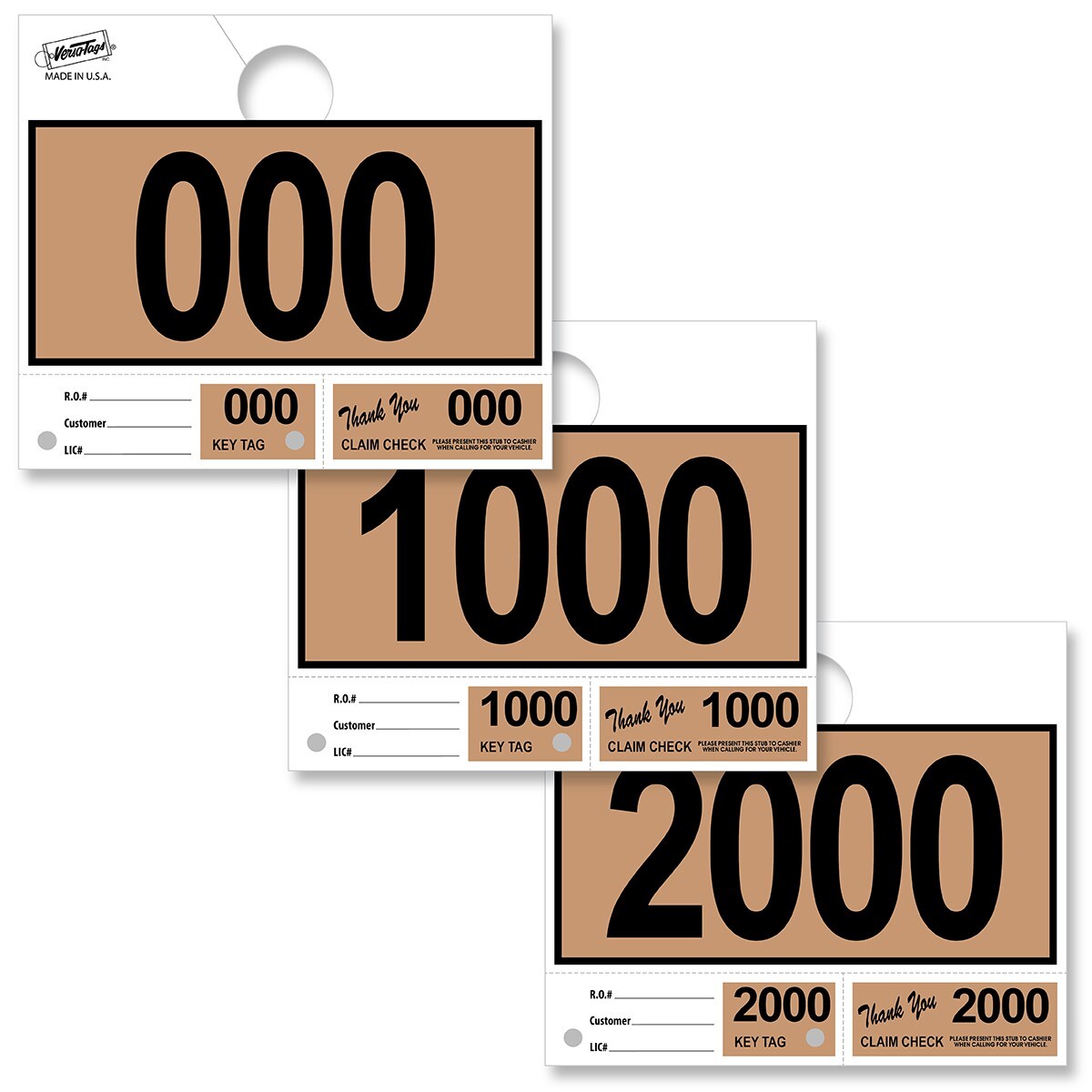 Versa-Tags 3000 Brown Automotive 3 Part Dispatch Numbers Mirror Hang Tags
