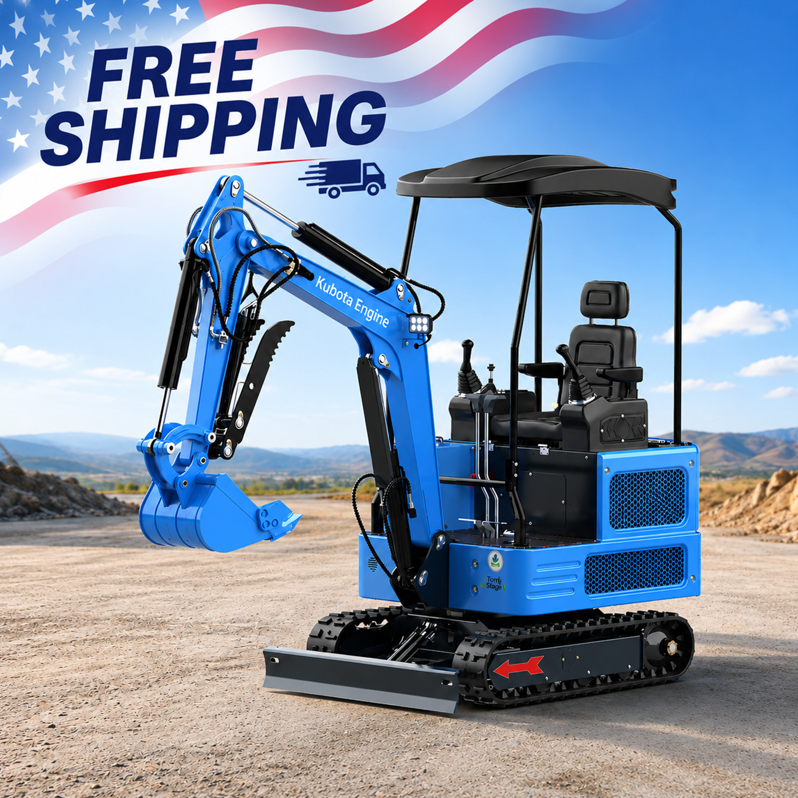 1.8 Ton Mini Excavator 4000lbs KUBOTA Twin Cylinder Diesel Engine Crawler Digger