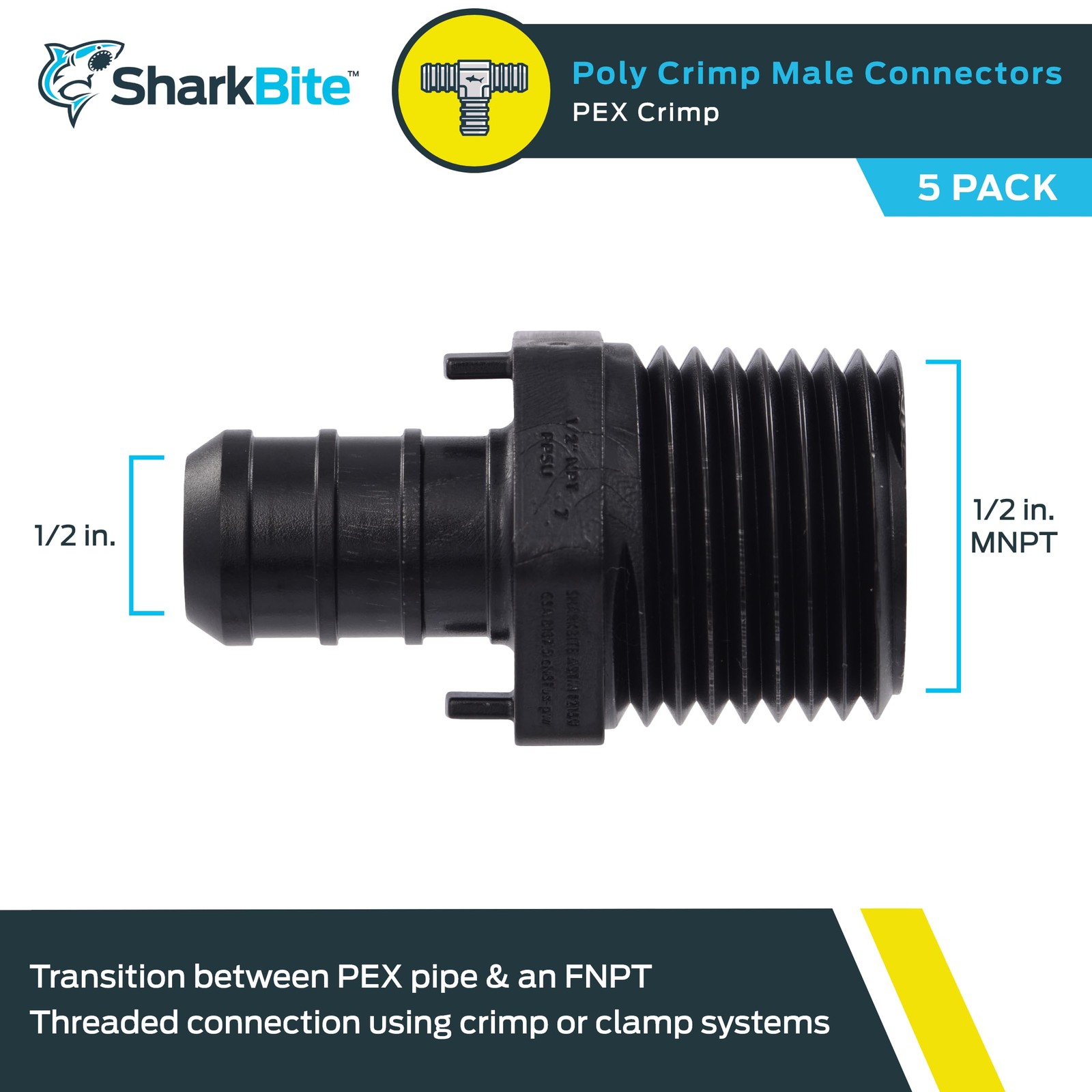 SharkBite 1/2 in. Barb X 1/2 in. D MNPT Poly Alloy Male Adapter 5-Pack