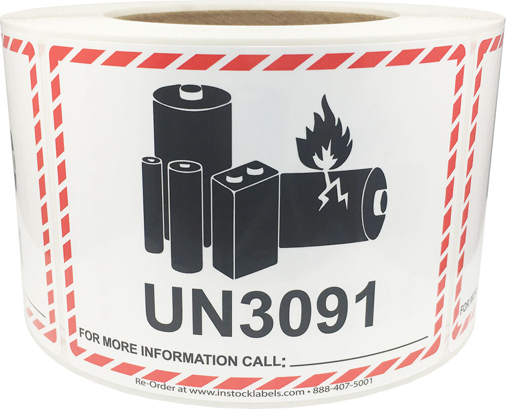 Lithium Battery UN3091 Shipping Labels, 3.25 x 4.25 Inches, 500 Labels on a Roll