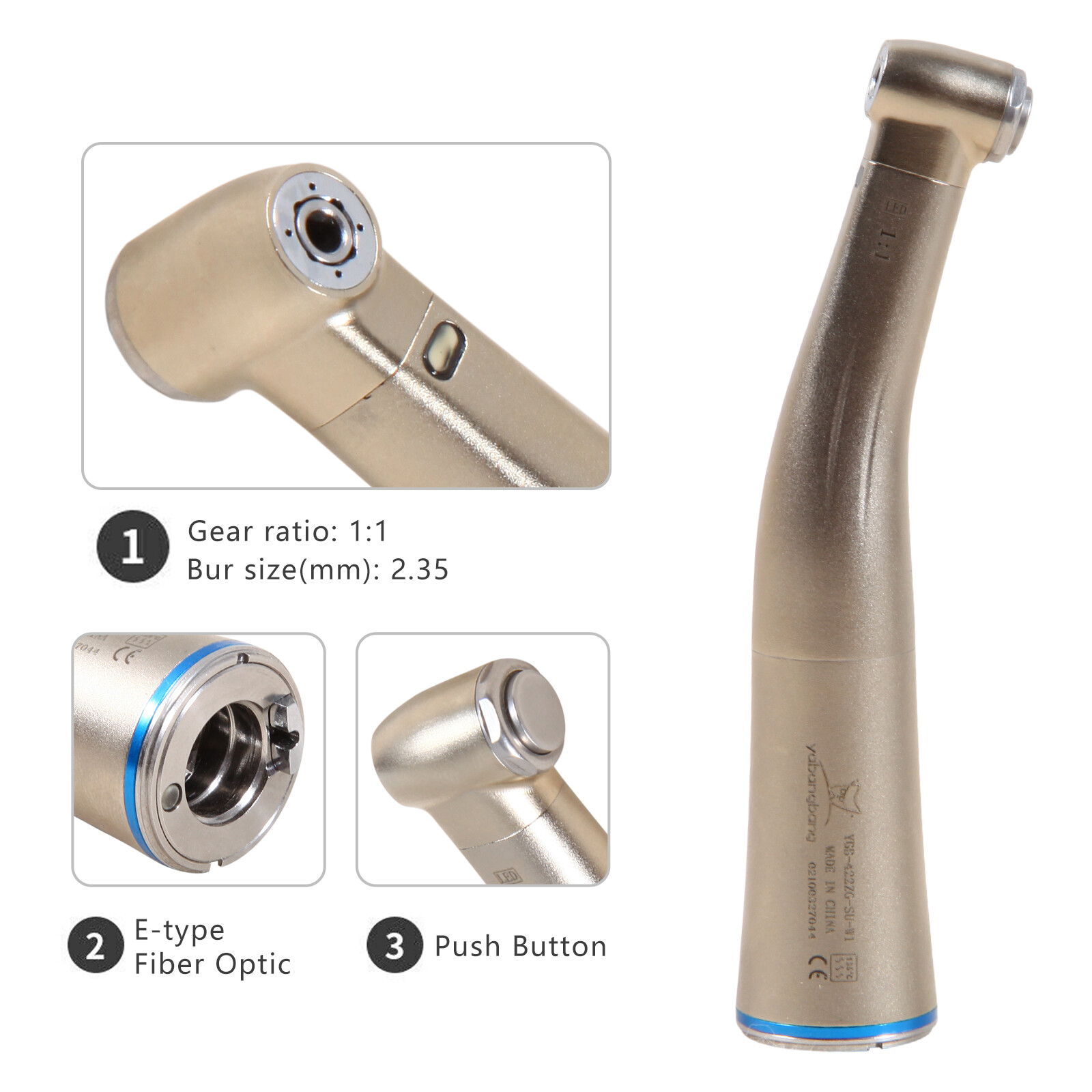 Dental LED Fibre Optic Contra Angle 1:1 Handpiece Fit NSK Ti-Max X25L Style
