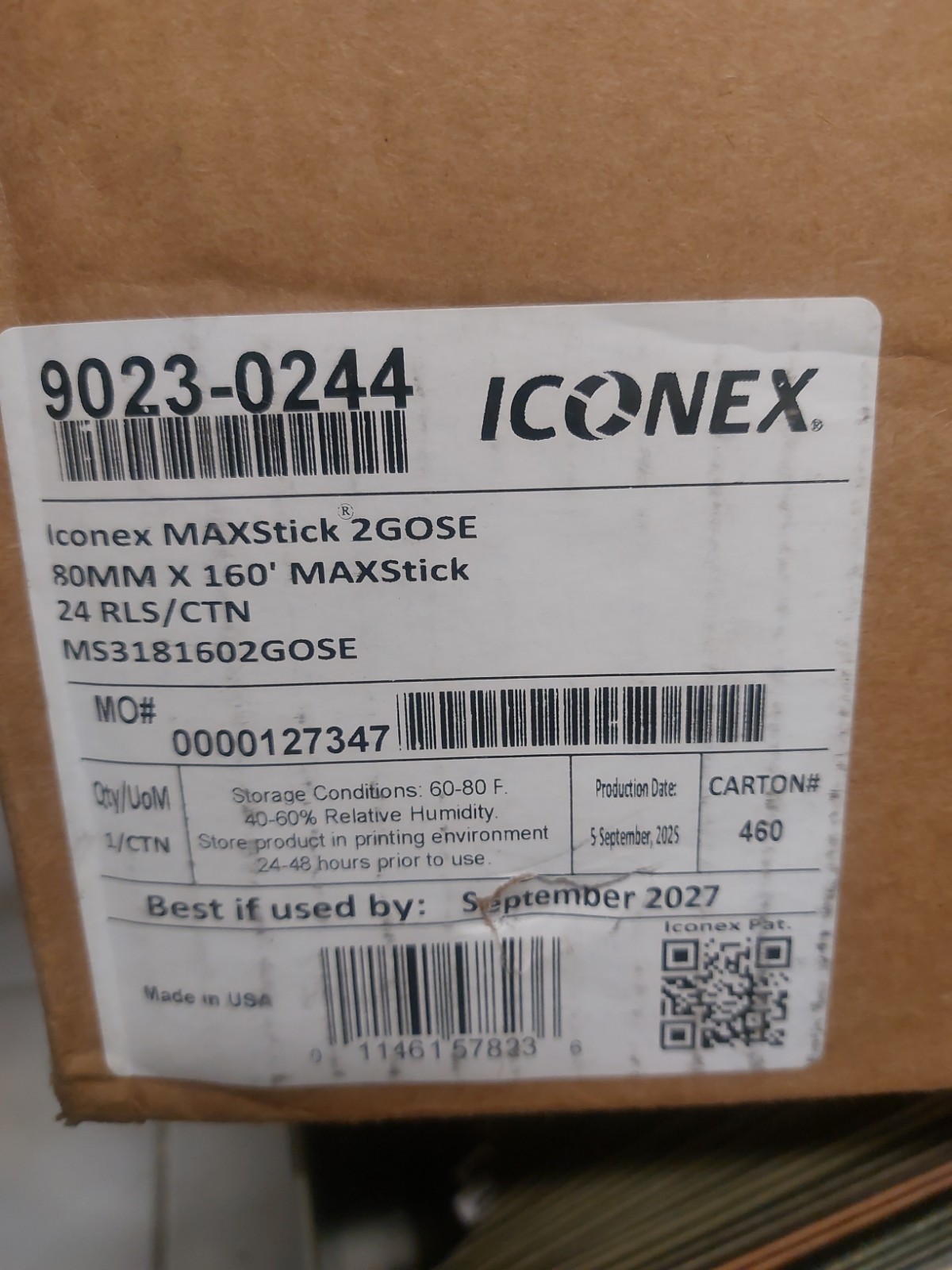 80 mm x 160 ft Iconex MAXStick 24 Rolls Count – Ex: 9/27