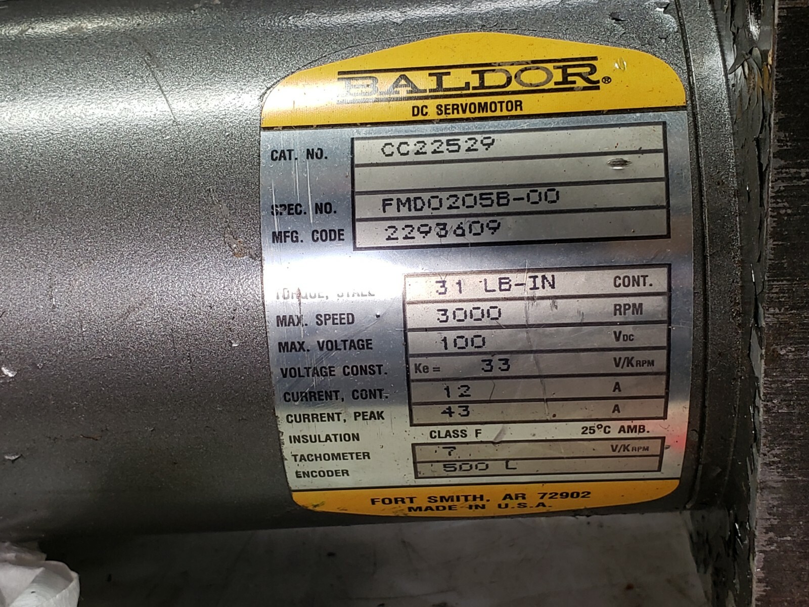 BALDOR D.C. SERVO MOTOR (for parts/not-tested) CC22529 REF# 3167PM