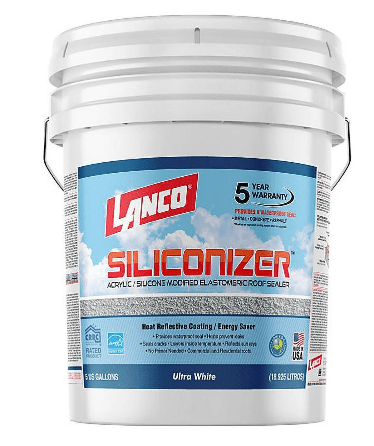Siliconizer 5 Gal Acrylic Elastomeric White Reflective Roof Sealer Coating