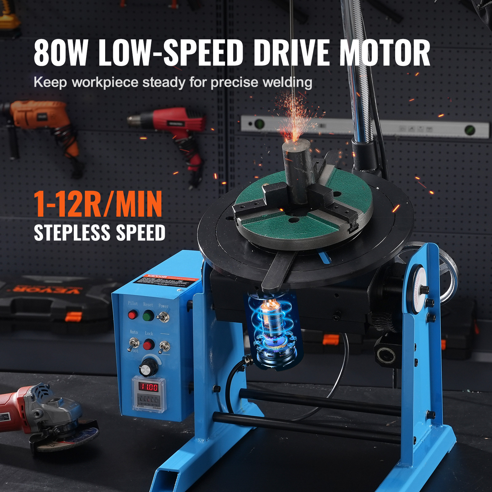 VEVOR 30KG Rotary Welding Positioner 0-90° Positioning Turntable Table 1-12RPM