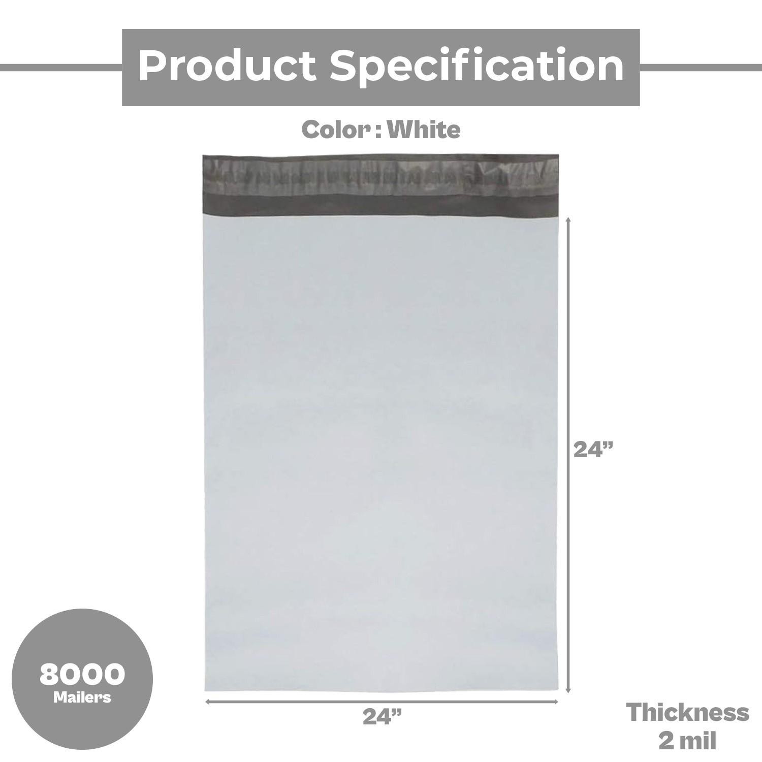 8000 – 2 Mil Light Poly Mailers 24×24 Shipping Mailing Envelopes Self Seal Bags