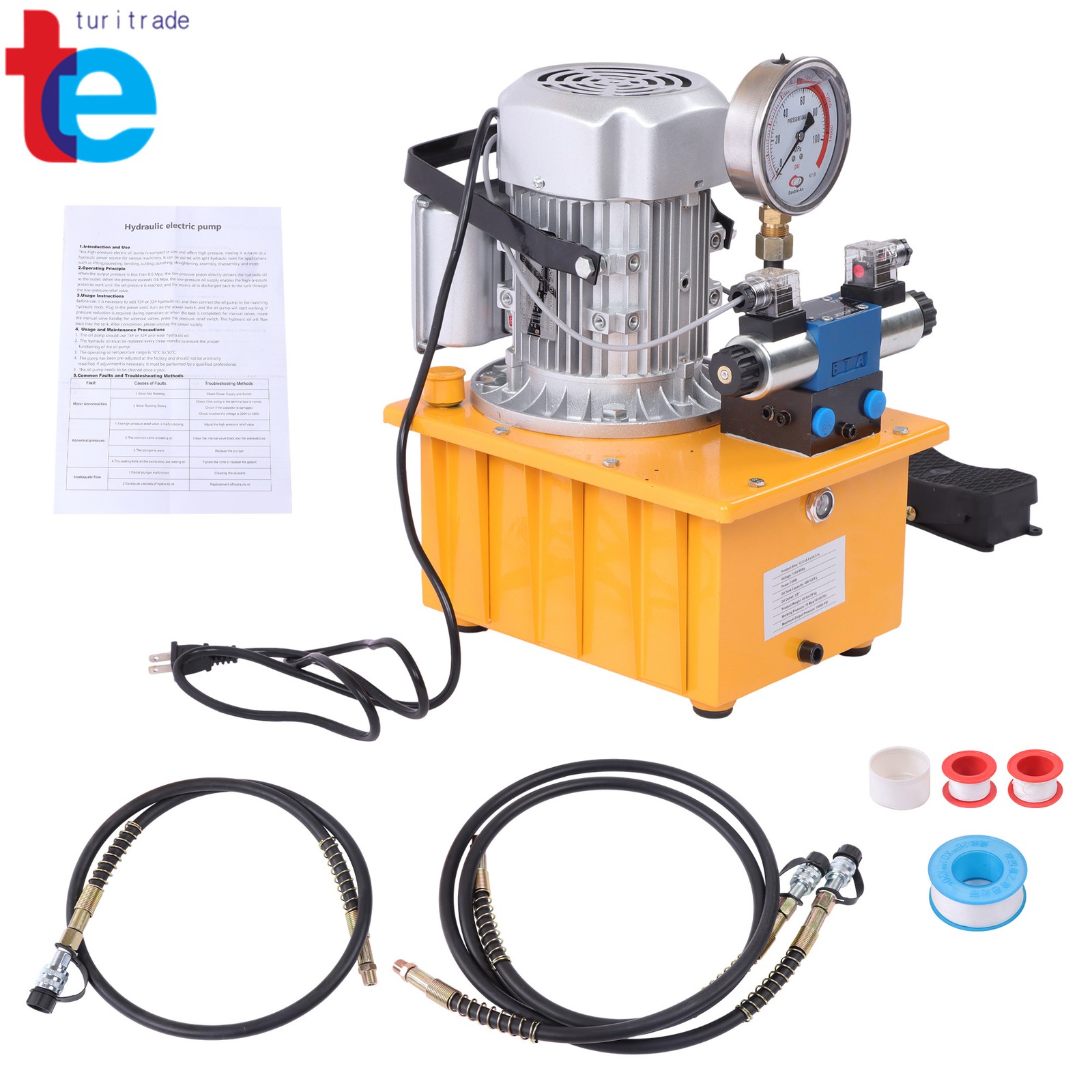 8L Electric Hydraulic Pump 10000PSI Double Acting Solenoid 110V