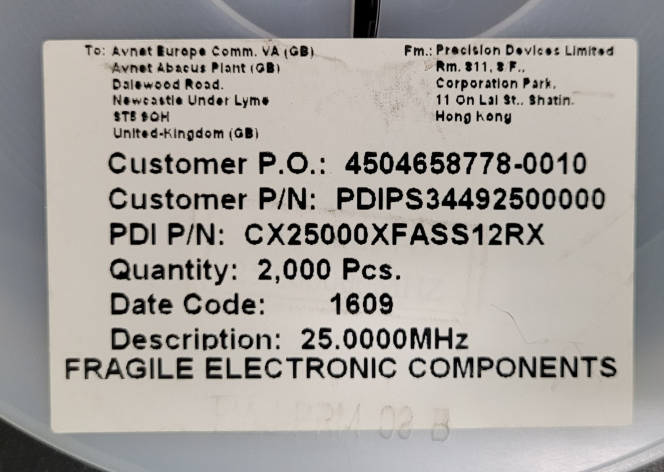 (20 PCS) CX25000XFASS12RX UNKNOWN CX25000XFASS12RX 25.000 MHZ CHRYSTAL