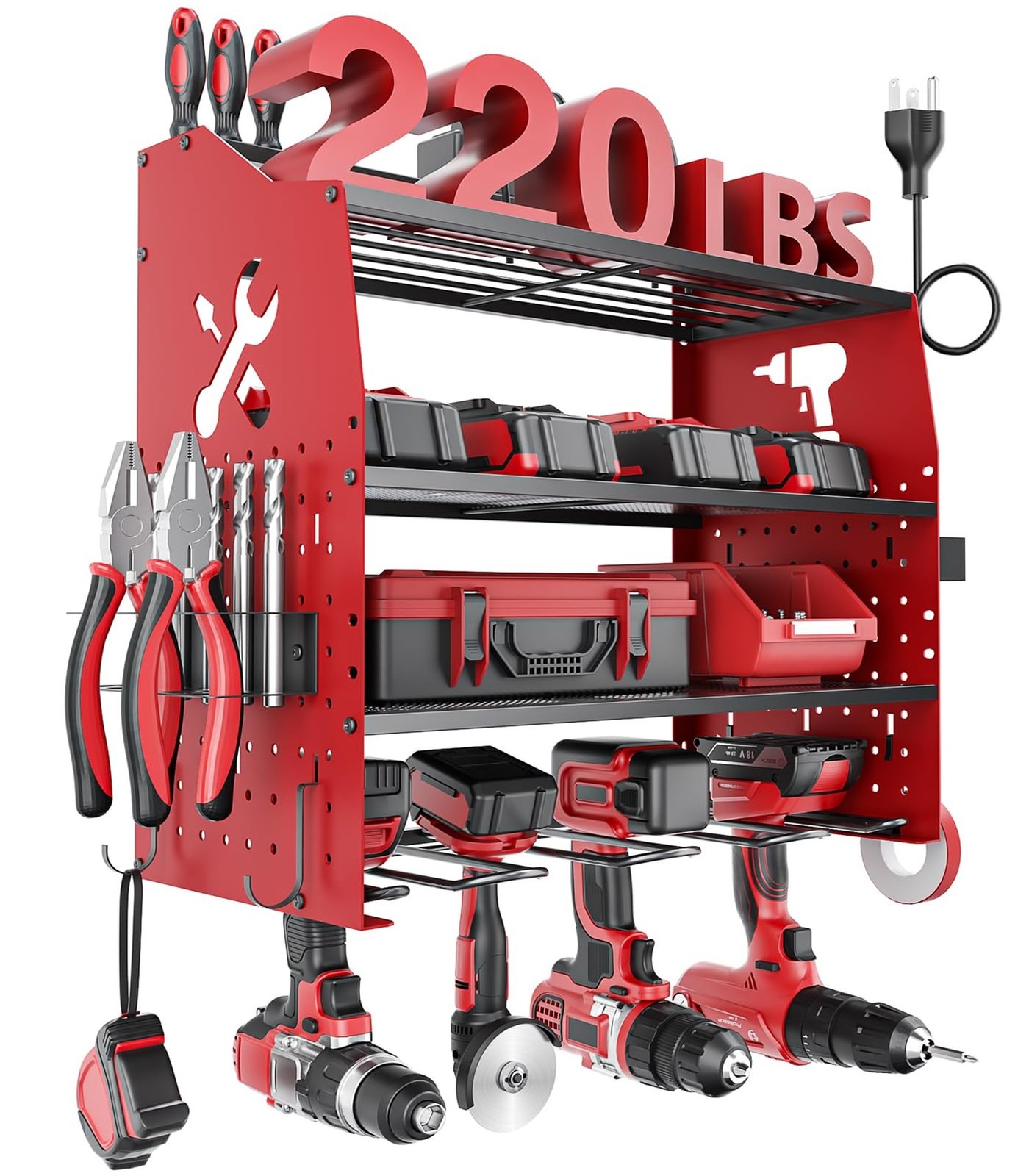 [2025 Upgraded] Power Tool Organizer Wall Mount with Charging Station, [5-Lay…