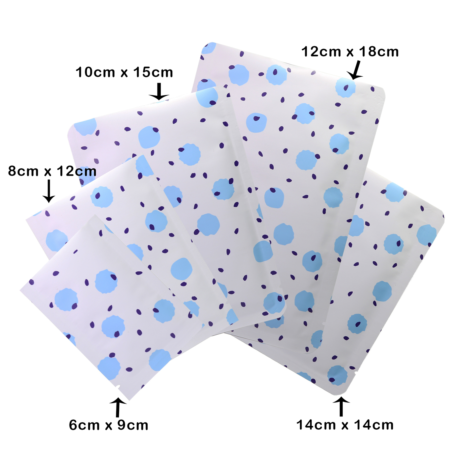 Flat Matte Blue Patterned Design Open-Top Heat-Sealable Packaging Pouches
