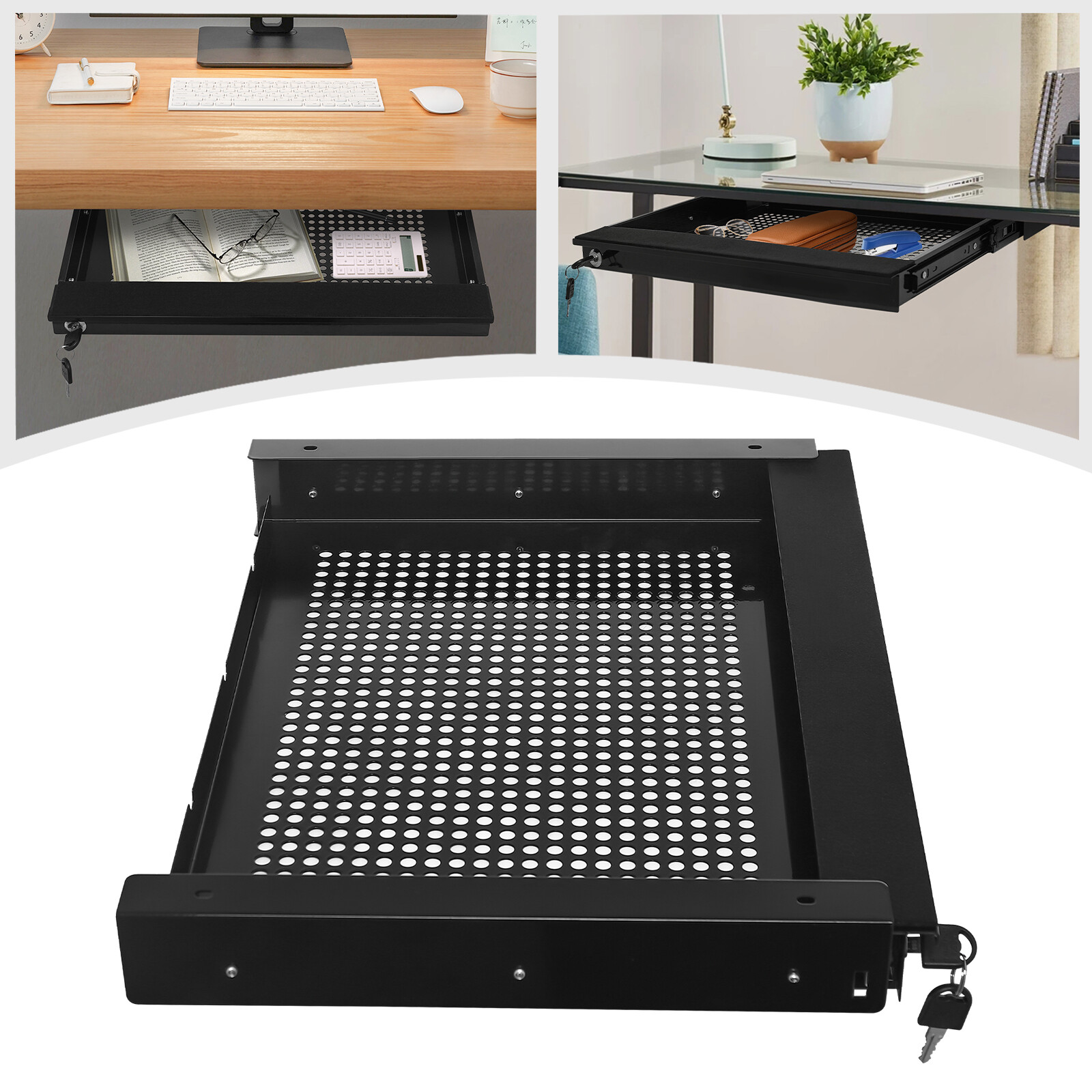 Slide Out Under Desk Keyboard Tray Pull Out Keyboard Drawer Shelf Vented Design