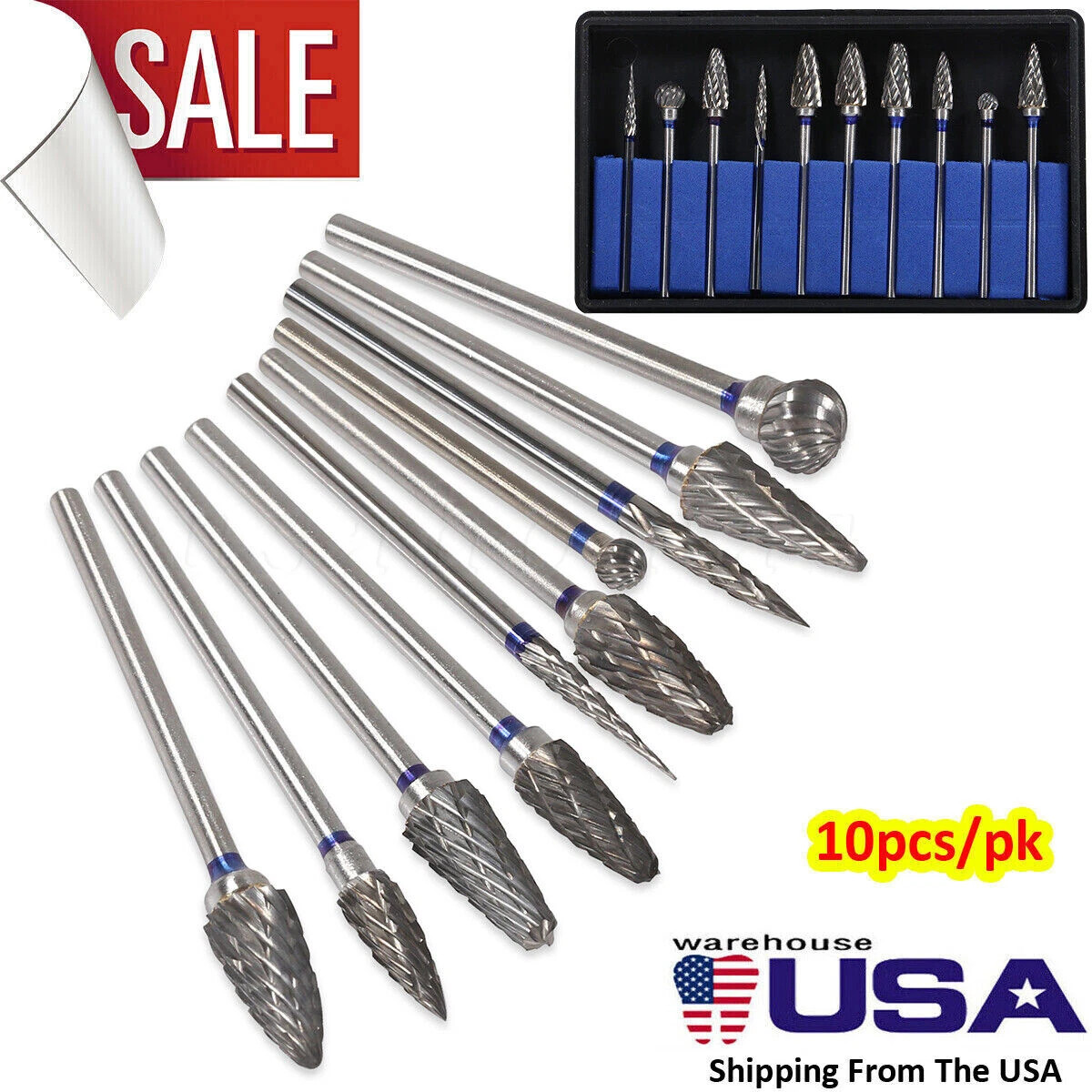 10Pcs Dental Lab Polishing Bur Drills Tungsten Steel Carbide Burs 2.35MM HP
