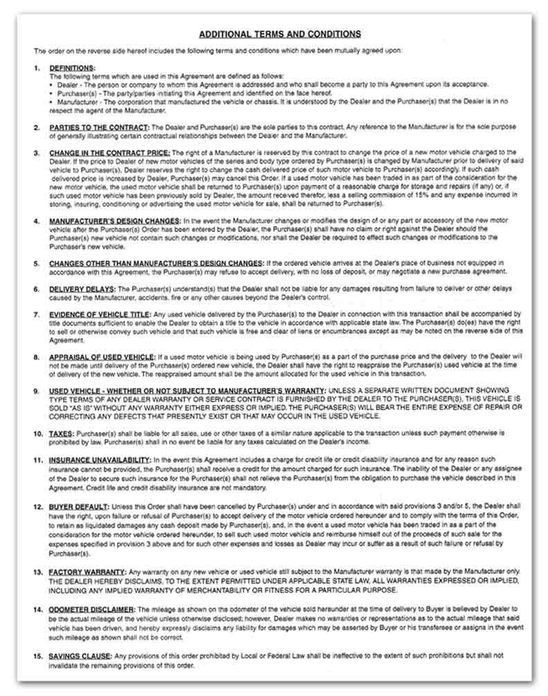Vehicle Purchase Agreement Forms (2-Part) (100 per pack)