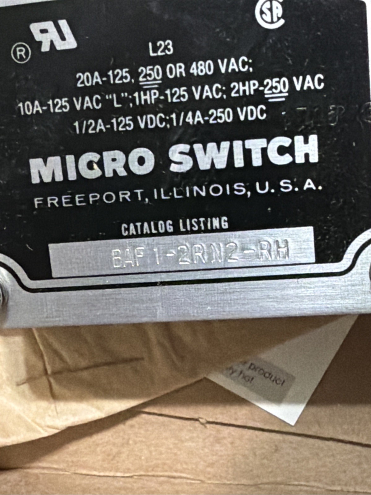 Honeywell BAF1-2RN2-RH Micro Limit Switch 0.5A 250VDC – New, in box
