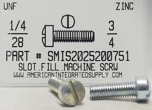 1/4-28×3/4 Fillister Head Slotted Machine Screws Steel Zinc Plated (10)