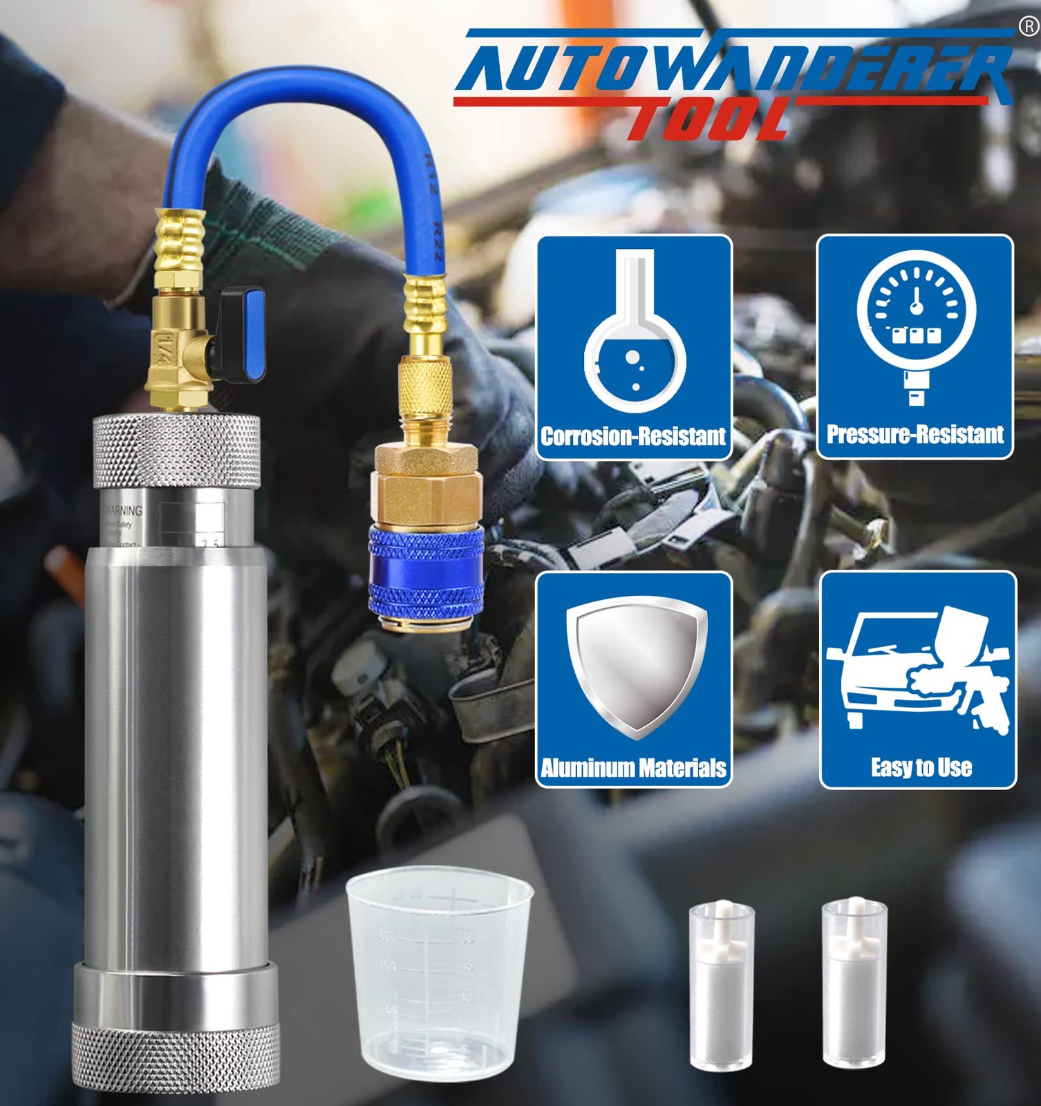 AC Oil Dye Injector Kit for R134a Refrigerant System with 1/4″ SAE Connector and