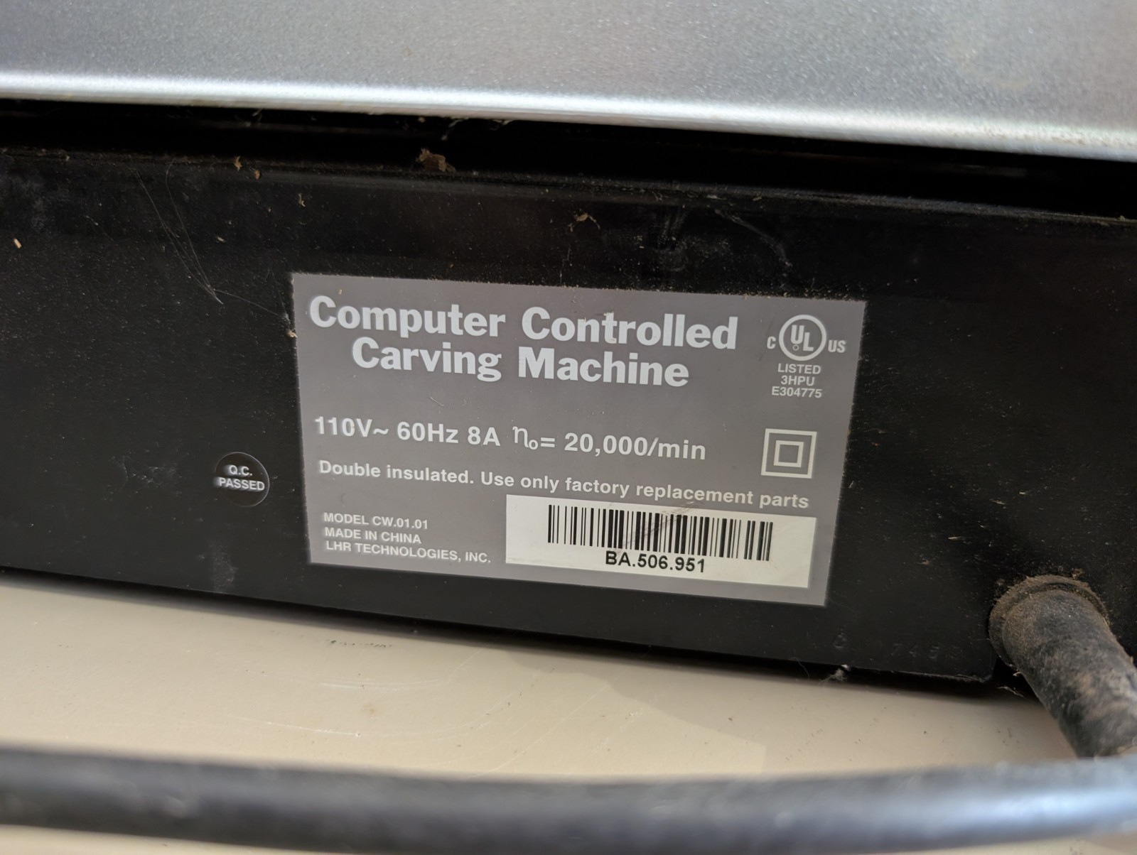 Untested – CarveWright 110V 60Hz 8A Computer Controlled Carving Machine CW.01.01
